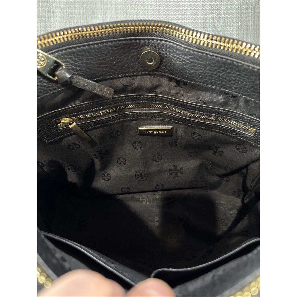 Tory Burch Robinson Pebbled Black Leather Satchel Tote Handles Strap - Picture 7 of 15